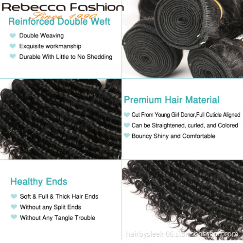 Rebecca Fashion cheap 10A grade Brazilian DEEP WAVE Hair Bundles With 4X4 Closure 100% virgin human hair human hair extension